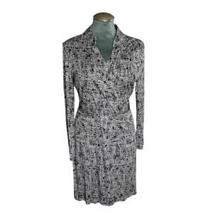 Brooks Brothers Women's Patterned Jersey Wrap Dress Black White Printed Size L